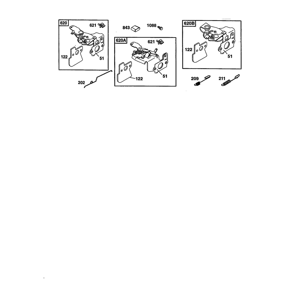Control Bracket Diagram and Parts List for 121602-0190  Briggs and Stratton Engine